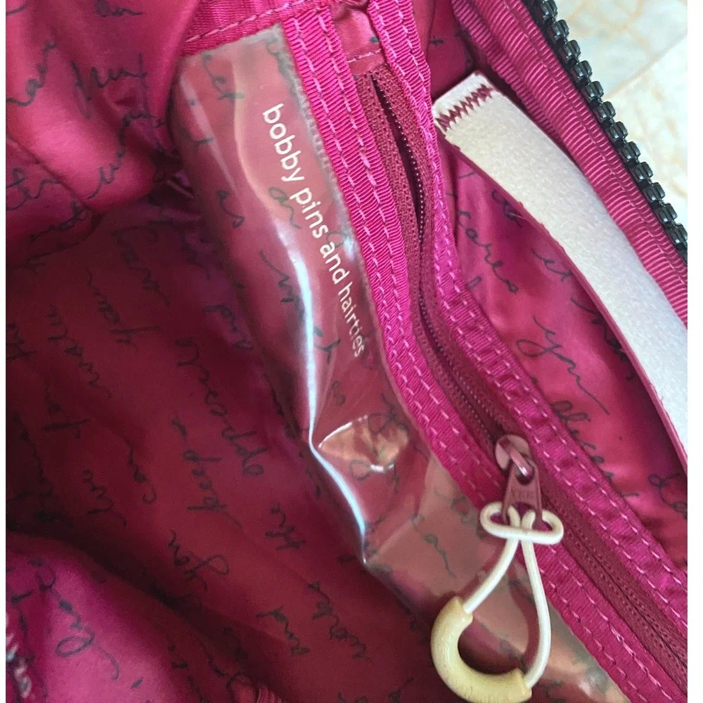 Lululemon Athletica Toiletry Bag Black Nylon Suede Pink Script Organizer